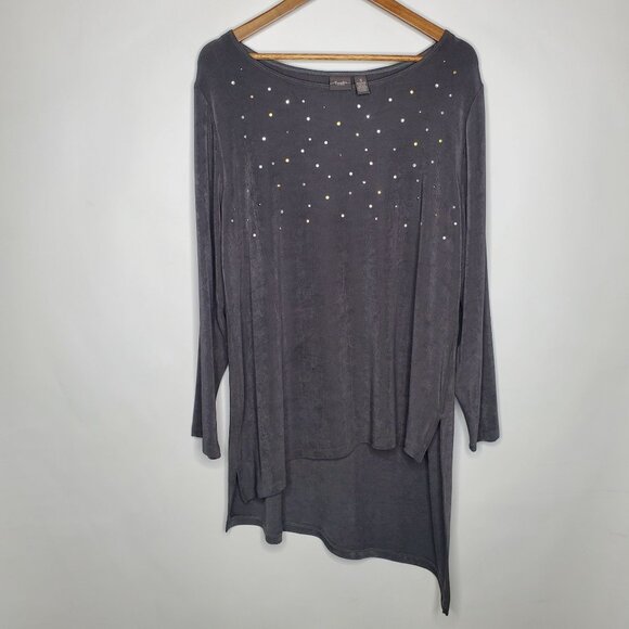 Chicos Travelers Womens Tunic Top Size 3 US XL Embellished Asymmetrical Slinky - Picture 1 of 9